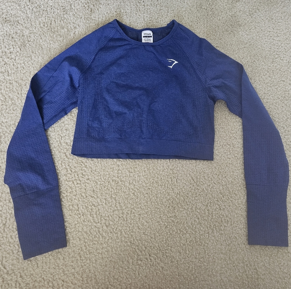 GS Blue Long Sleeve Crop Top W Thumb Holes